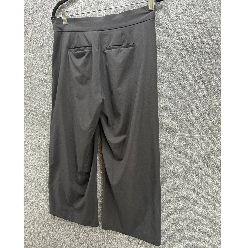 Athleta Black Wide Leg Crop Pants Side Snap Hem Stretch Travel Trousers Womens 2